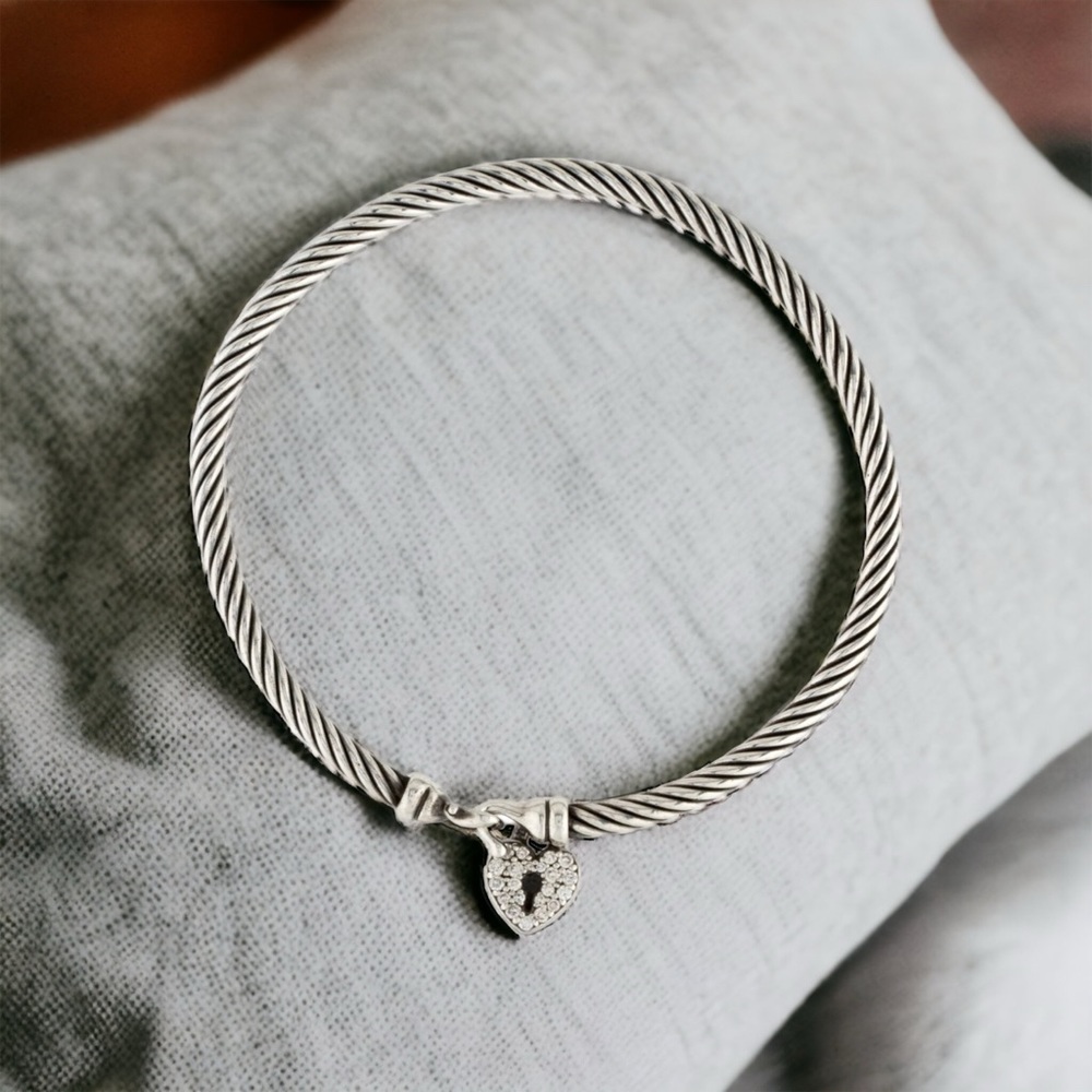 Diamond Cable Collectibles Heart Lock Bangle Bracelet